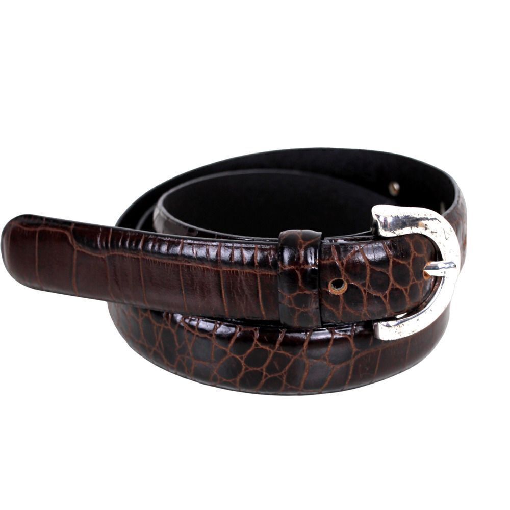 Ann Taylor CROCO BROWN GENUINE LEATHER 3/4"Wd DRESS WOMEN'S BELT Sz M (T11 - Picture 2 of 14